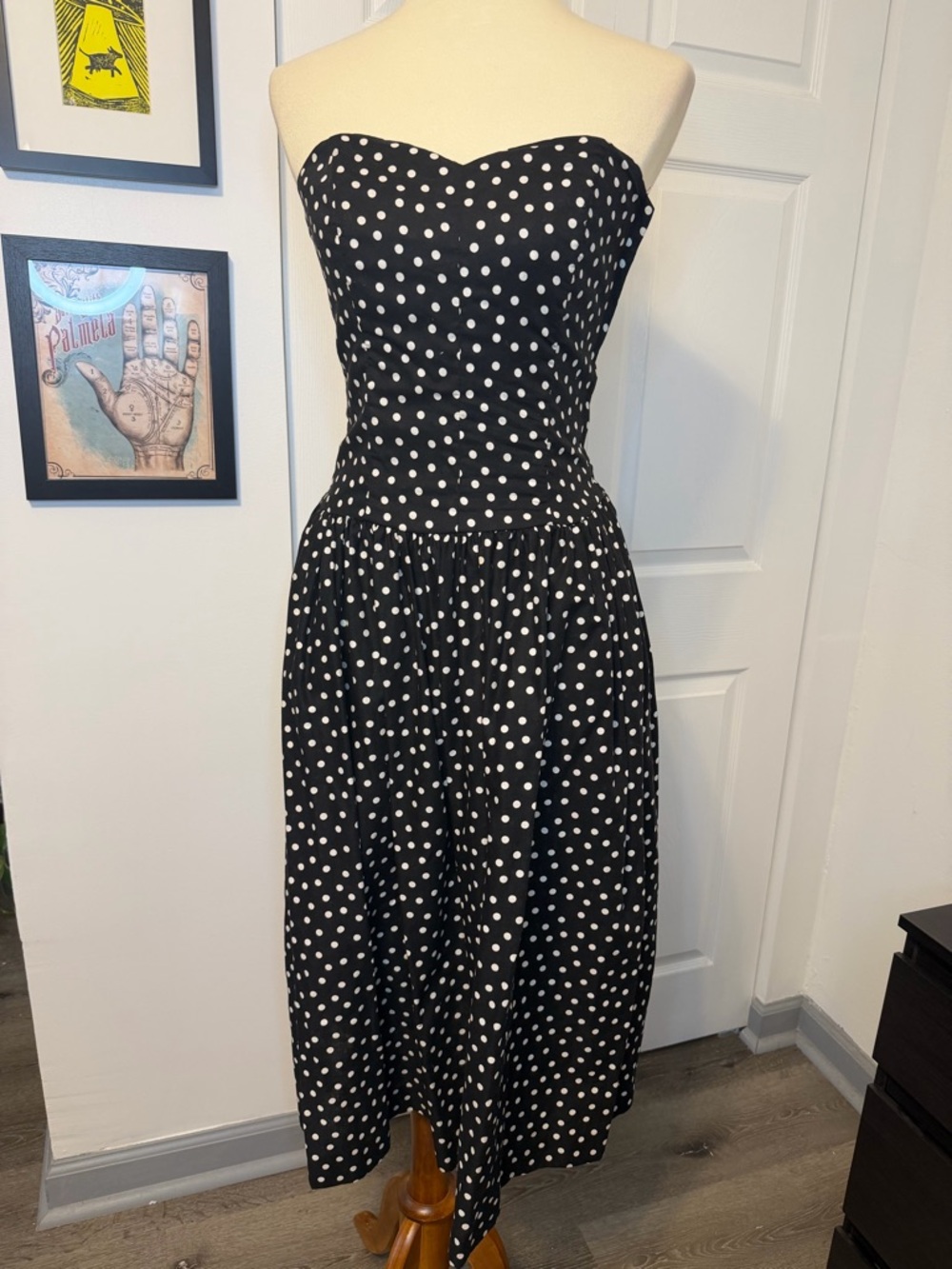 Vintage J. Ellis Black & White Polka Dot Strapless Dress